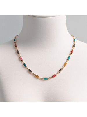 Çelik Renkli Dikdörtgen Taşlı Kolye – Gold Kaplama