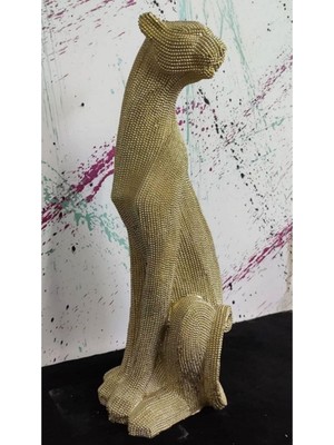 Dokulu Altın Panter Heykeli 42 Cm, Şık ve Zarif Dekorasyon Parçası
