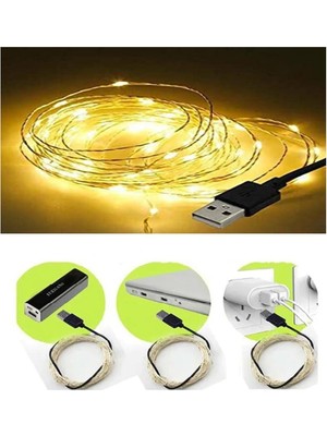 3 Metre Sarı Usb'li Peri LED Yılbaşı Işığı Dekoratif Renkli Ampuller