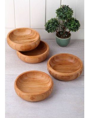 6'lı Bambu Yuvarlak Çerezlik Seti, Şık ve Doğal Tasarım