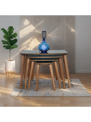 Evim Mobilya Lüks 1. Sınıf Mdf Tek Katlı 4’lü Zigon Sehpa Seti – Beyaz & Ceviz, Modern Tasarım