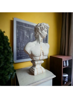 Büyük Boy Beyaz Davut Büst Heykeli Polyester Şık Dekorasyon Parçası