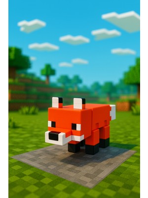 Minecraft Tarzı Tilki Oyuncak – Bloklu Yapı Seti, Koleksiyonluk Hediye Dekoratif Figür 16CM