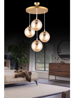 Altın Renkli 4'lü Cam Sarkıt Tepsi Lüks Avize, Şık ve Zarif Tasarım