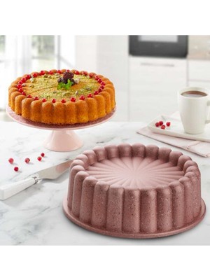 Dilimli Granit Döküm Kek Tart Kalıbı 25 Cm, Zarif Rose ve Gül Kurusu Tonlarda
