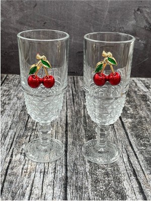 Turuncu 2'li Kristal Cam Kirazlı 220ML Kokteyl ve Meşrubat Bardağı Seti