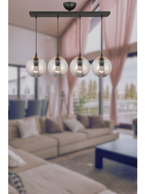 Siyah 4'lü Füme Camlı Sarkıt Lüks Avize, Şık ve Modern Aydınlatma Seçeneği