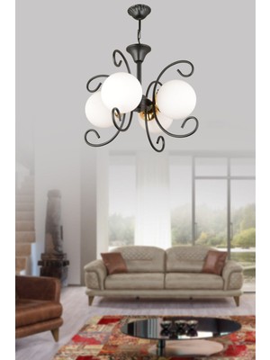 Şık Siyah 4'lü Camlı Modern Lüks Avize, Evinize Zarafet Katacak Parlak Tasarım