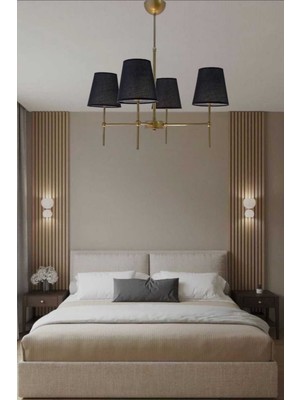 4'lü Eski Tarz Boyalı Konik Siyah Avize, Şık ve Modern Aydınlatma