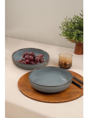 Iki Parça 20 cm Mavi Seramik Kase Seti, Şık ve Kullanışlı Tasarım