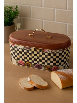 Çiçek Desenli Metal Ekmeklik, Çok Renkli, Yükseklik 16 Cm, Genişlik 34 Cm, Derinlik 19 cm