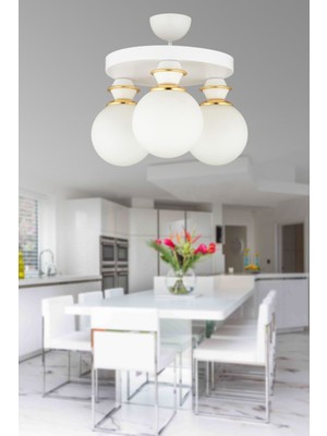 Beyaz 3'lü Cam Top Plafonyer Lüks Modern LED Aydınlatma