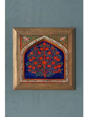 Turuncu Nar Ağacı Temalı Masif Taş Tablo, 28X28 Cm, Doğal ve Şık Dekorasyon.