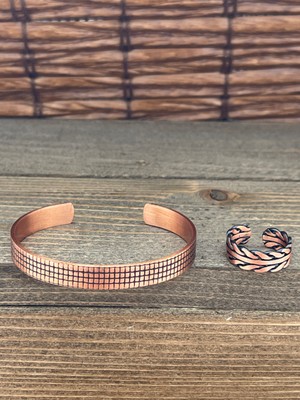 Aida Jewelss Ayarlanabilir Ölçü Saf Bakır Bileklik Yüzük Seti Bakır Bileklik Bakır Yüzük Set