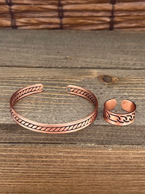 Aida Jewelss Ayarlanabilir Ölçü Saf Bakır Bileklik Yüzük Seti Bakır Bileklik Bakır Yüzük Set