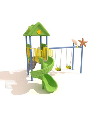 Bir Kaydıraklı Çocuk Oyun Parkı - Deniz Kabuğu ve Deniz Yıldızı Figürlü