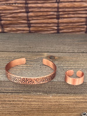 Aida Jewelss Ayarlanabilir Ölçü Saf Bakır Bileklik Yüzük Seti Bakır Bileklik Bakır Yüzük Set