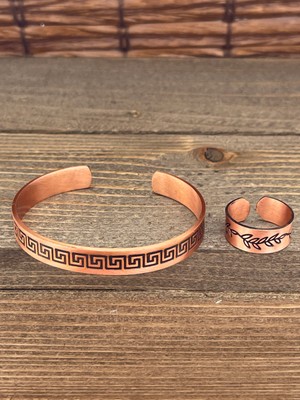 Aida Jewelss Ayarlanabilir Ölçü Saf Bakır Bileklik Yüzük Seti Bakır Bileklik Bakır Yüzük Set