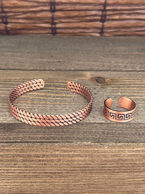 Aida Jewelss Ayarlanabilir Ölçü Saf Bakır Bileklik Yüzük Seti Bakır Bileklik Bakır Yüzük Set