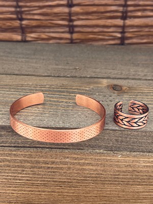 Aida Jewelss Ayarlanabilir Ölçü Saf Bakır Bileklik Yüzük Seti Bakır Bileklik Bakır Yüzük Set