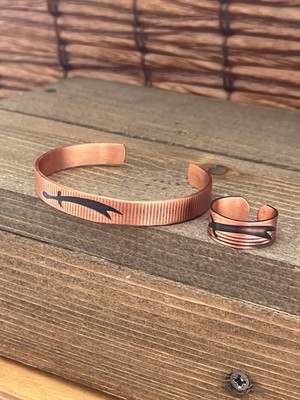 Aida Jewelss Ayarlanabilir Ölçü Saf Bakır Bileklik Yüzük Seti Bakır Bileklik Bakır Yüzük Set
