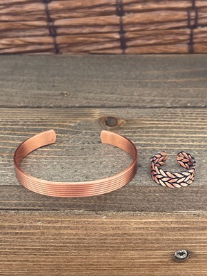 Aida Jewelss Ayarlanabilir Ölçü Saf Bakır Bileklik Yüzük Seti Bakır Bileklik Bakır Yüzük Set