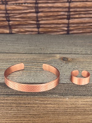 Aida Jewelss Ayarlanabilir Ölçü Saf Bakır Bileklik Yüzük Seti Bakır Bileklik Bakır Yüzük Set