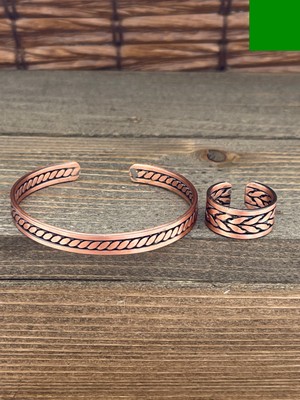 Aida Jewelss Ayarlanabilir Ölçü Saf Bakır Bileklik Yüzük Seti Bakır Bileklik Bakır Yüzük Set