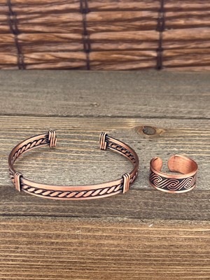 Aida Jewelss Ayarlanabilir Ölçü Saf Bakır Bileklik Yüzük Seti Bakır Bileklik Bakır Yüzük Set