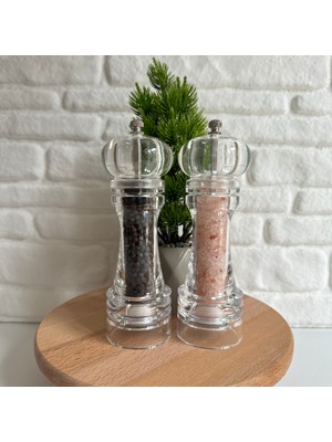 2li Şeffaf Akrilik 19 cm Büyük Boy Baharat Tuz Karabiber Öğütücü Değirmeni