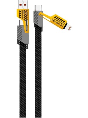 4 In 1 65/27 W 2 To 2 Flat Fast Wire Cable Pd USB Type C Ios 4 Lü Hasir Şarj ve Data Kablo