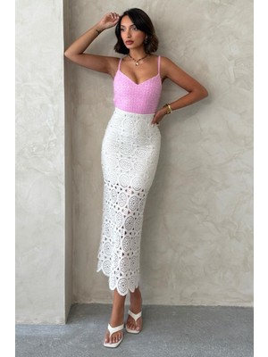 Rosetta Kadın Pembe Kot Detaylı Dantel Elbise – Zarif Yazlık Şıklık