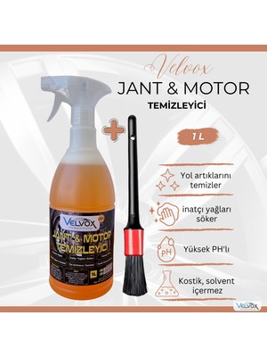 Velvox Jant ve Motor Temizleyici 1L ve Detay Fırça Hediye | Yüksek pH – Yağ & Balata Tozu Temizleme – Kostiksiz Formül