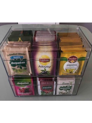 Şeffaf Kapaklı 6 Bölmeli Çay ve Kahve Kutusu Çekmeceli Set