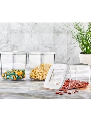 Beyaz Kare Saklama Kabı 900 Ml, 3'lü Set, Şık ve Kullanışlı Mutfak Gereci