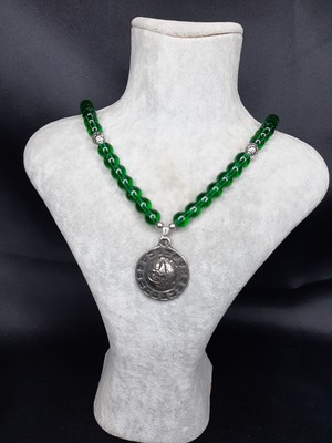 Mryart Yeşil Cam Boncuklu Osmanlı Tuğralı Kolye – 27 cm Unisex