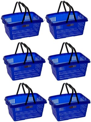 Omnipazar SY-2260 Çift Saplı Plastik Market Taşıma Sepeti Mavi 6 Adet