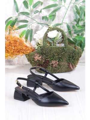 Fort 35126 Ceyn Cilt Arkası Açık Kalın Topuklu Sivri Burun Kadın Ayakkabı