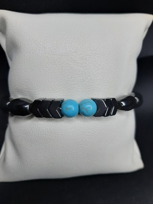 Mryart Mavi Akik Taşı ve Metalik Füme Oniks Taşlı Unisex Bileklik