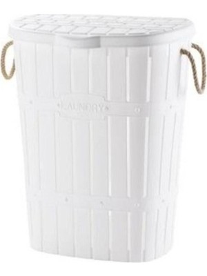 Bambu Halatlı Beyaz Çamaşır Sepeti, Şık ve Hafif Tasarım