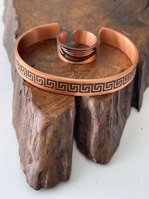 Ayarlanabilir %100 Saf Bakır Bileklik Bakır Yüzük Kombini El Yapımı Bileklik Yüzük