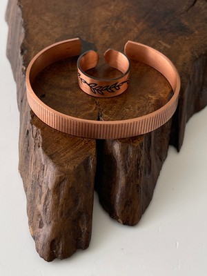 Ayarlanabilir %100 Saf Bakır Bileklik Bakır Yüzük Kombini El Yapımı Bileklik Yüzük