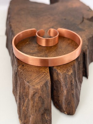 Ayarlanabilir %100 Saf Bakır Bileklik Bakır Yüzük Kombini El Yapımı Bileklik Yüzük