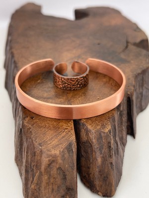Ayarlanabilir %100 Saf Bakır Bileklik Bakır Yüzük Kombini El Yapımı Bileklik Yüzük