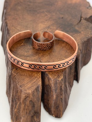 Ayarlanabilir %100 Saf Bakır Bileklik Bakır Yüzük Kombini El Yapımı Bileklik Yüzük