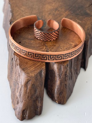 Ayarlanabilir %100 Saf Bakır Bileklik Bakır Yüzük Kombini El Yapımı Bileklik Yüzük