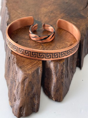 Ayarlanabilir %100 Saf Bakır Bileklik Bakır Yüzük Kombini El Yapımı Bileklik Yüzük