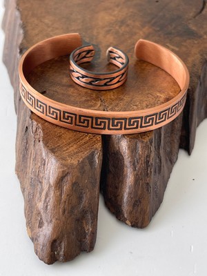 Ayarlanabilir %100 Saf Bakır Bileklik Bakır Yüzük Kombini El Yapımı Bileklik Yüzük