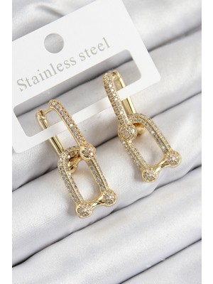 Pirinç Zirkon Taşlı Tifany Model Gold Renk Kadın Küpe