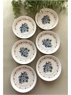 Mavi Yediveren Çiçekli 6’lı Çay Tabağı Seti